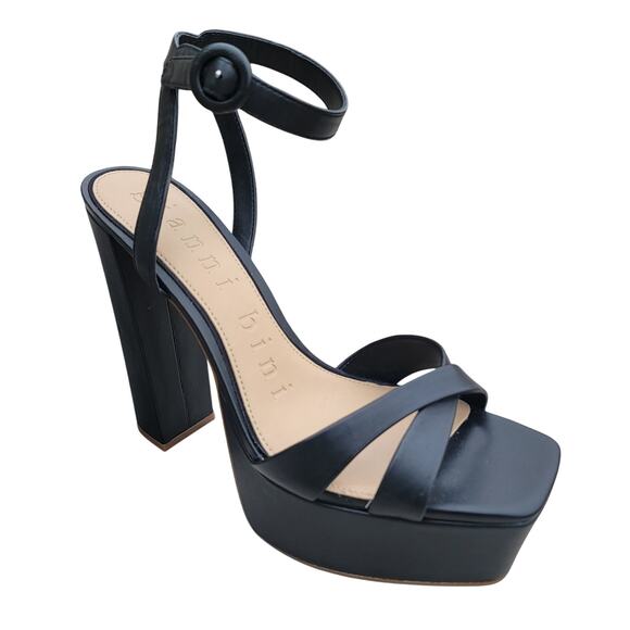 Gianni Bini Alize Leather Ankle Strap Platform Sandals Black Size 11 M - Picture 1 of 4